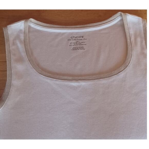 Chico's The Ultimate Tee Cotton Modal Gold Glittery Collar and Sleeve Women's XL - Picture 6 of 8